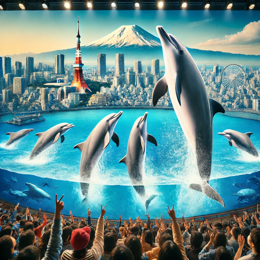 名古屋水族館展示了豐富的海洋生物，擁有大型海豚表演和企鵝區